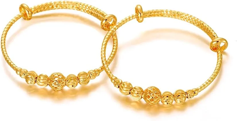 Ethlyn 2Pcs/Lot Kids Jewelry Gold Plated Adjustable Beads Bracelet Bangle Birthday Christmas Gifts for Girls 4years old