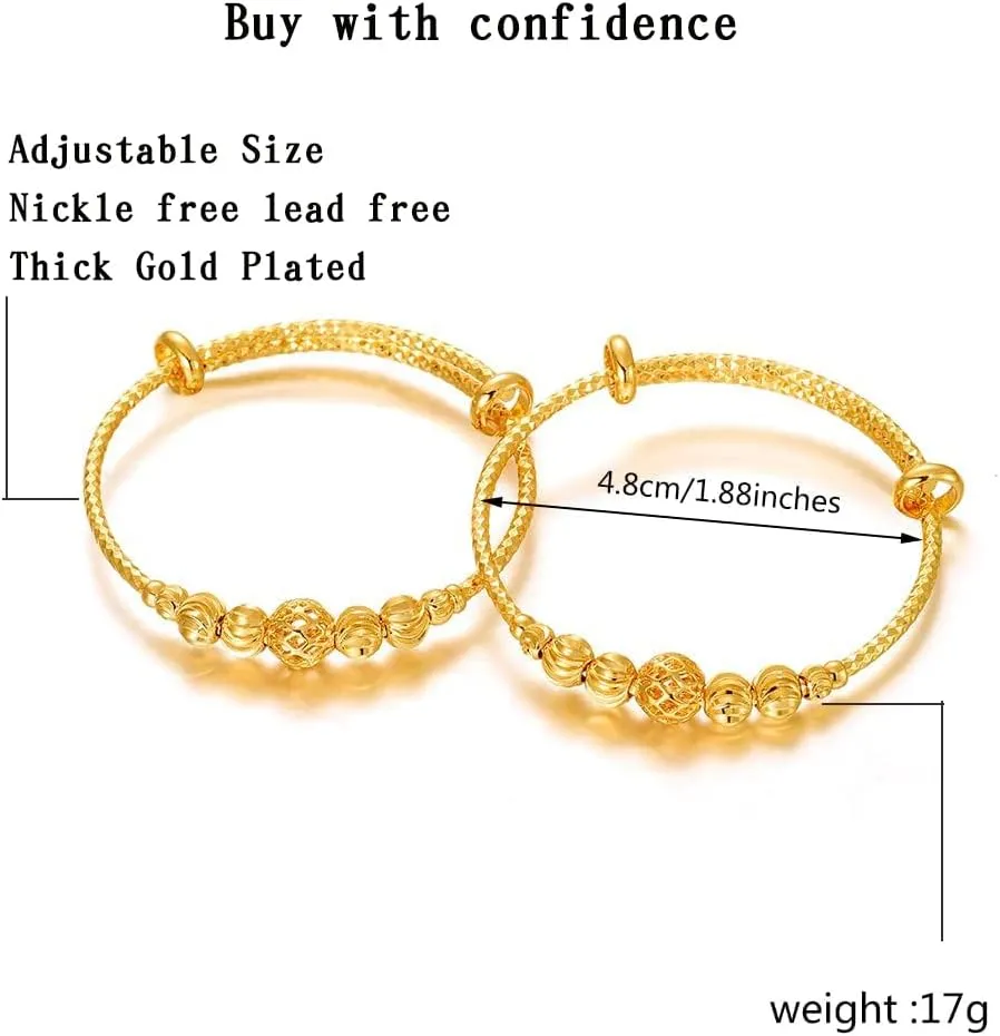 Ethlyn 2Pcs/Lot Kids Jewelry Gold Plated Adjustable Beads Bracelet Bangle Birthday Christmas Gifts for Girls 4years old