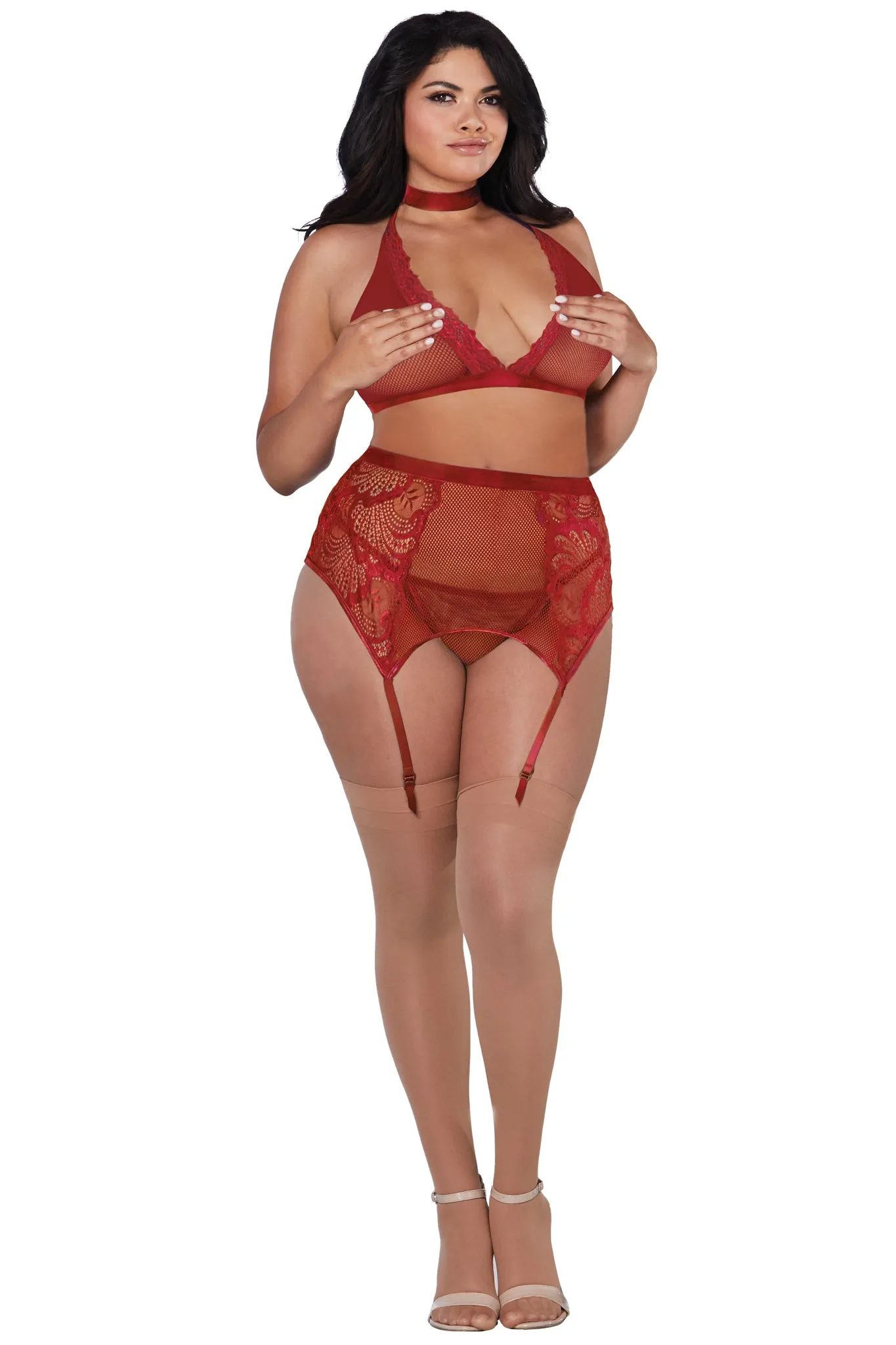 Fishnet and Lace Four-piece Set