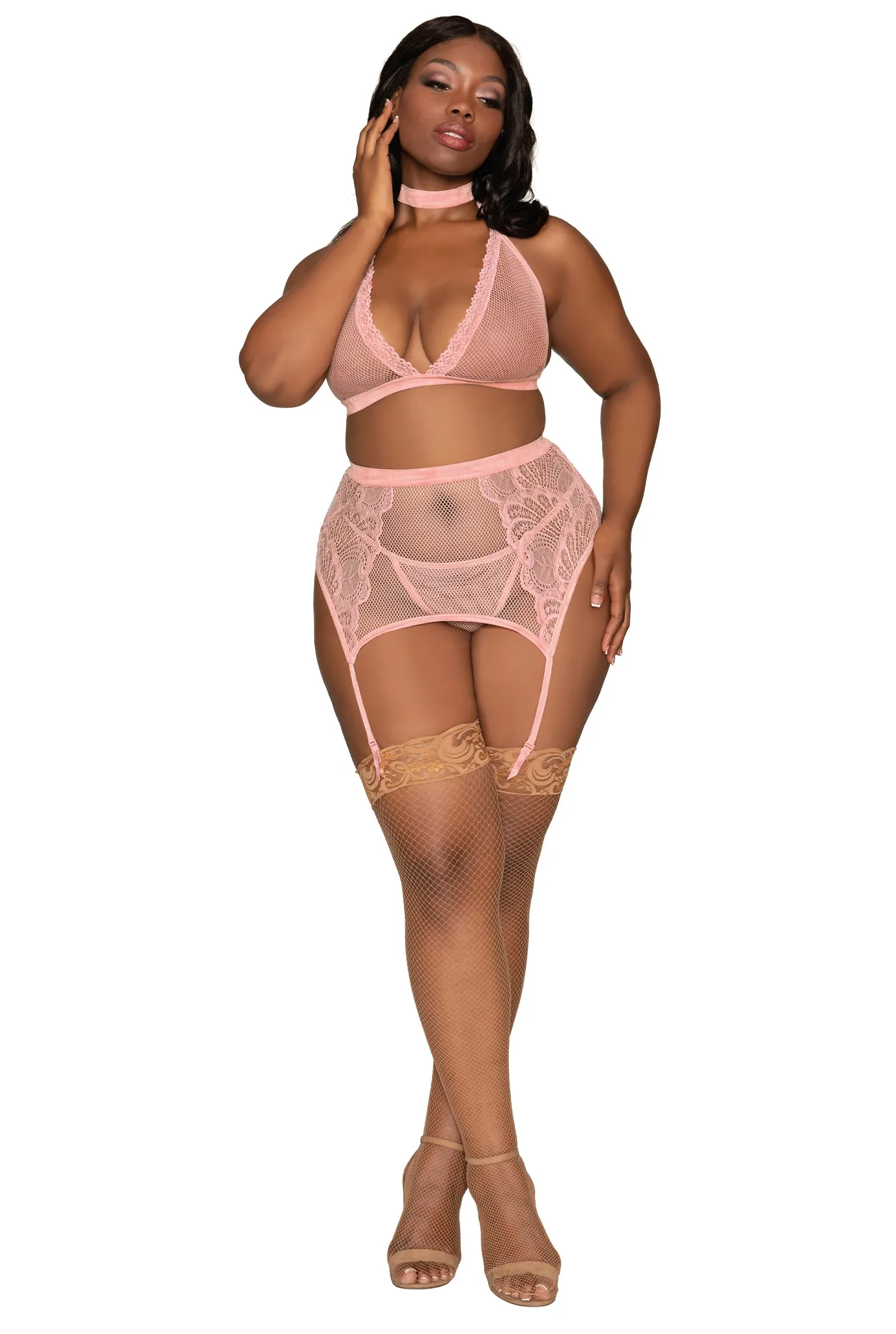 Fishnet and Lace Four-piece Set