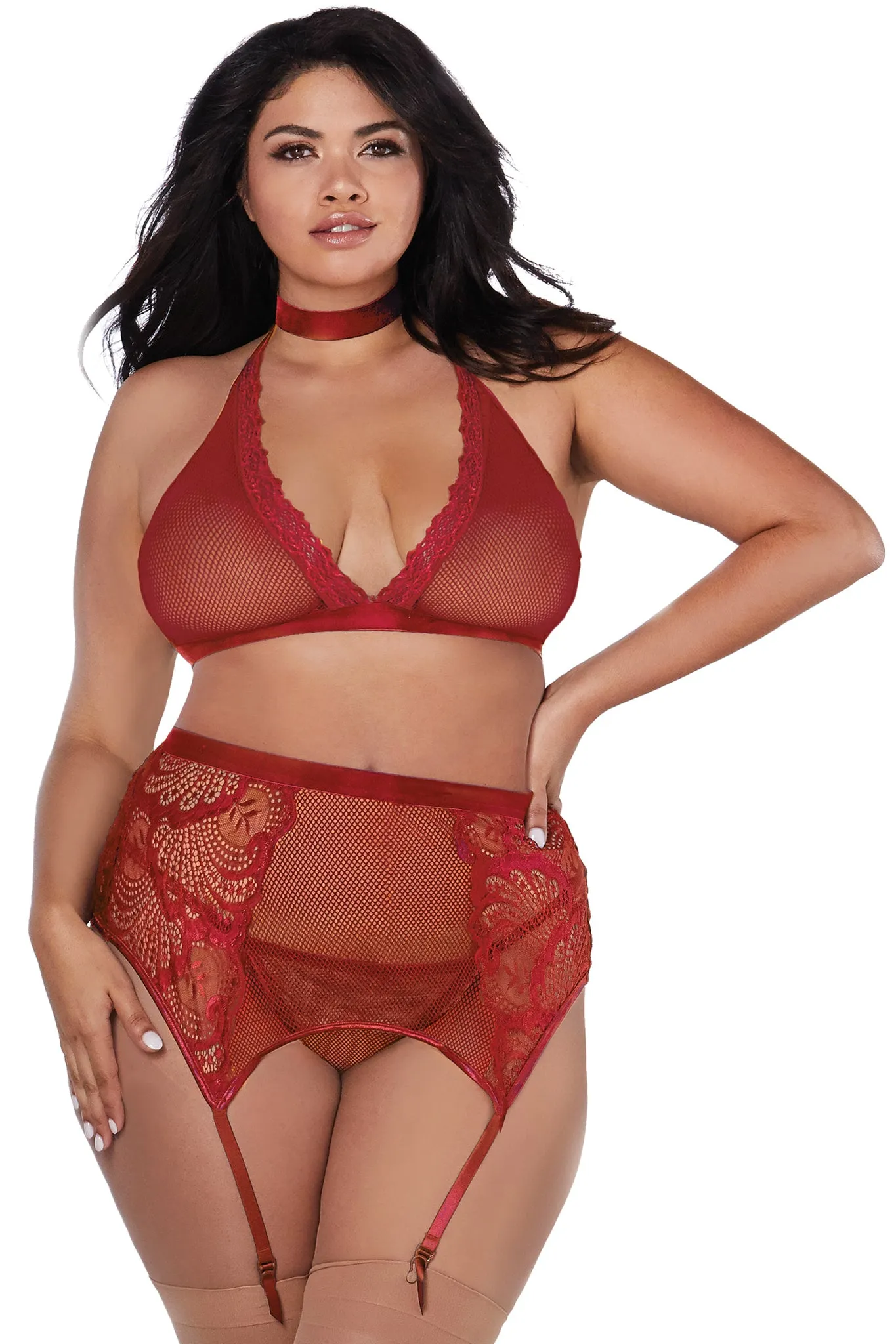 Fishnet and Lace Four-piece Set