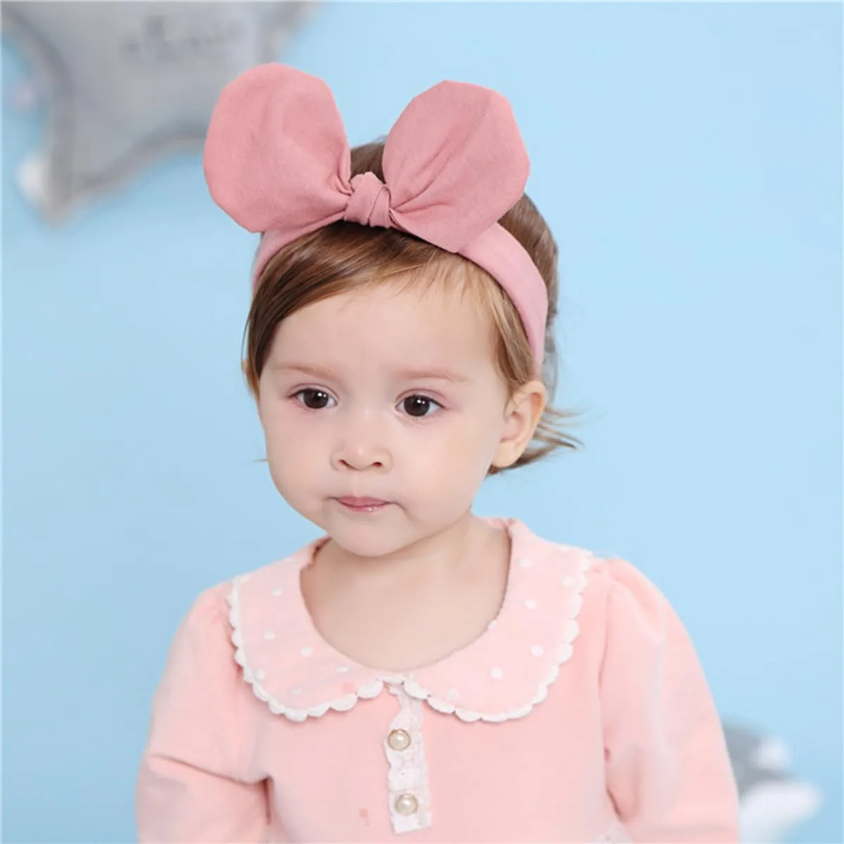 Floral Lace Hair Bow for Baby Girls Soft Stretch Headband for Newborns to Toddlers Baby Shower Birthday Hair Band 0-36 Months (Pink bow, Free)