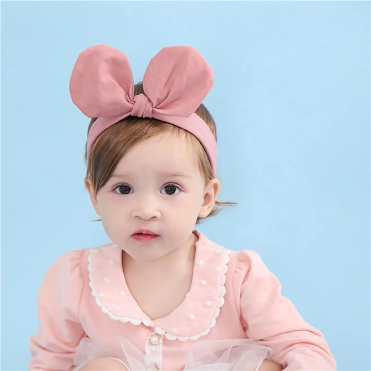 Floral Lace Hair Bow for Baby Girls Soft Stretch Headband for Newborns to Toddlers Baby Shower Birthday Hair Band 0-36 Months (Pink bow, Free)