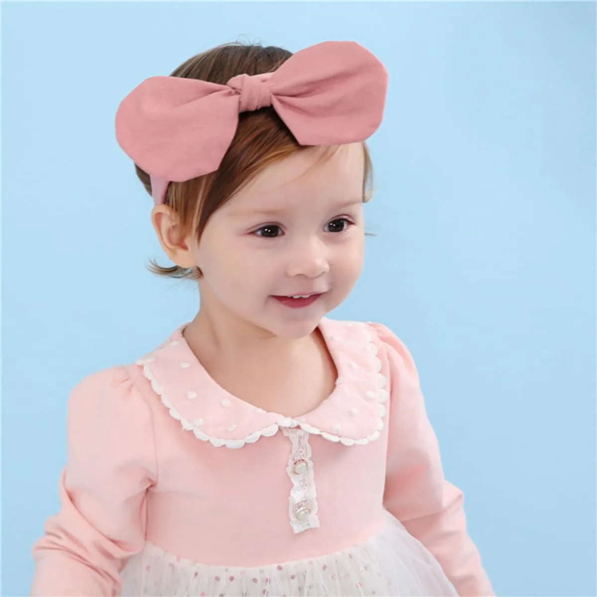 Floral Lace Hair Bow for Baby Girls Soft Stretch Headband for Newborns to Toddlers Baby Shower Birthday Hair Band 0-36 Months (Pink bow, Free)