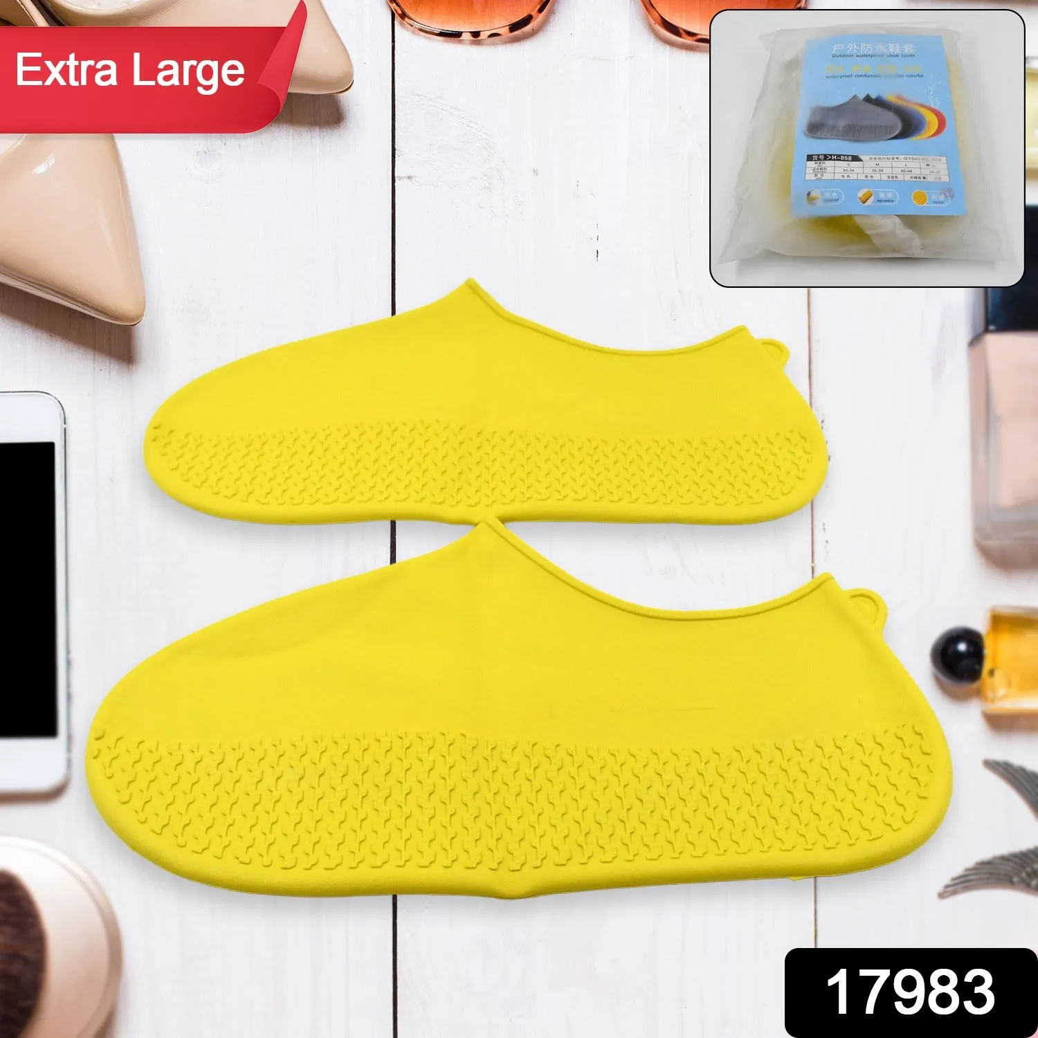 Foldable Anti-Skid Silicone Boot Covers (XL, Yellow)