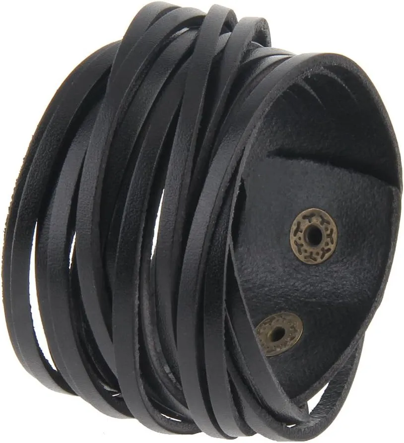 GelConnie Leather Cuff Bracelet Punk Braided Bracelets Rock Leather Wristbands Faux Mens Leather Bracelet Gothic Viking Bangle Adjustable Wrap Bracelet for Women,Men