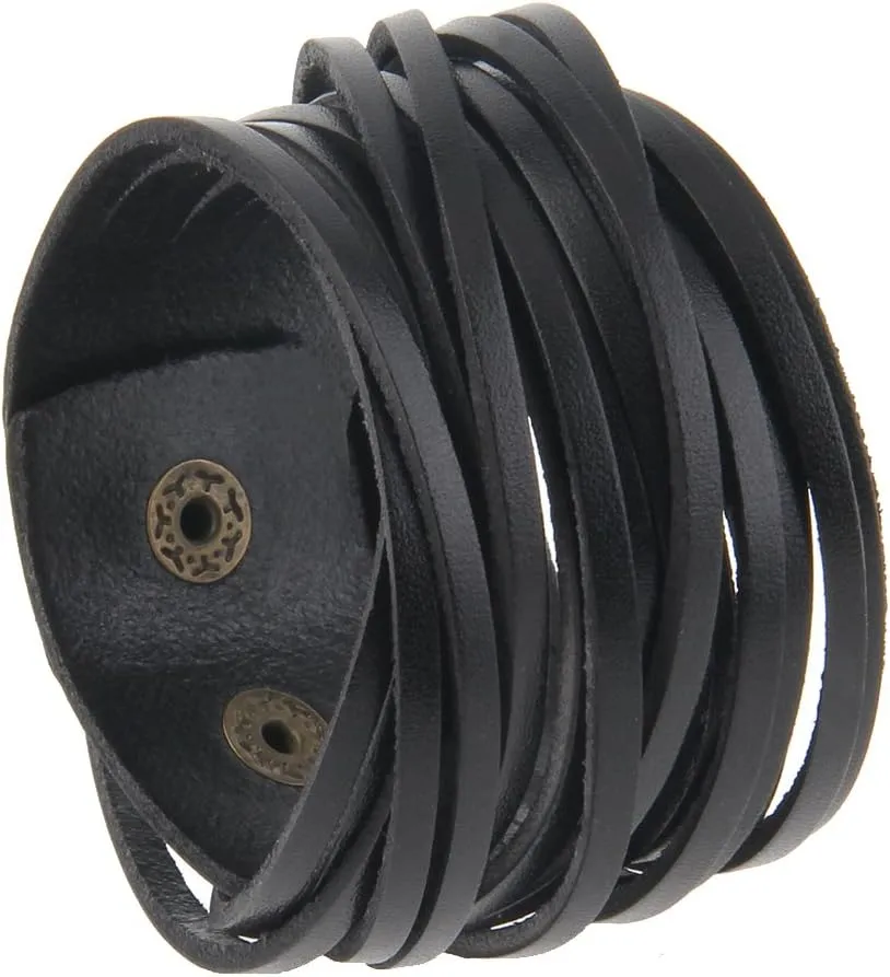GelConnie Leather Cuff Bracelet Punk Braided Bracelets Rock Leather Wristbands Faux Mens Leather Bracelet Gothic Viking Bangle Adjustable Wrap Bracelet for Women,Men