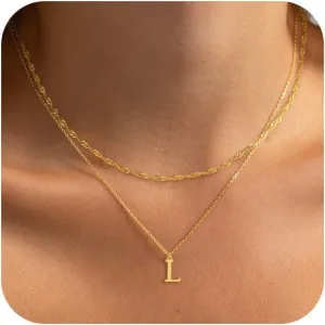Gold Initial Necklaces for Women Dainty Layered Letter Pendant Necklace Cute Choker Necklace Teen Gift Trendy Stuff Personalized Jewelry Stack for Women Her