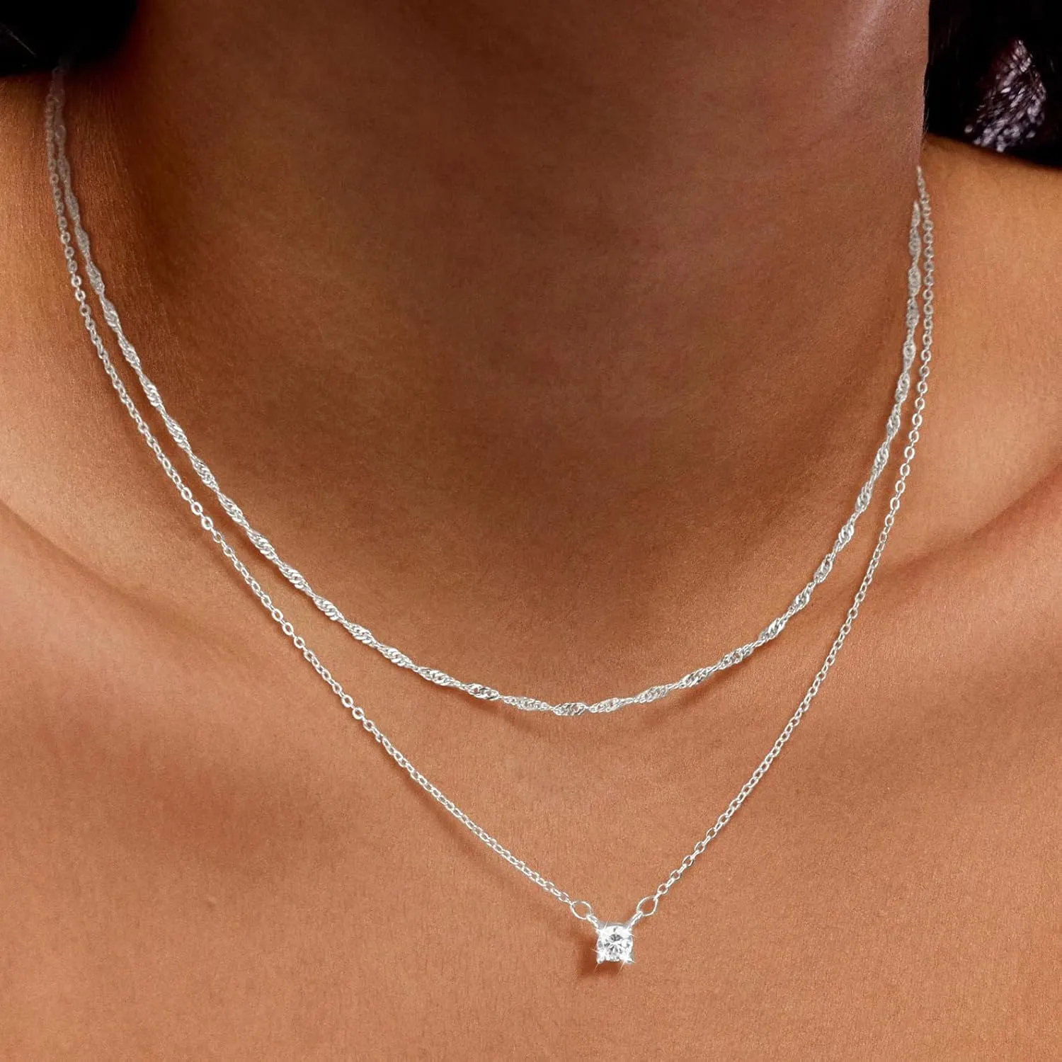 Gold Necklace for Women 14K Gold/Silver Plated Choker Diamond Necklace Set for Women Simple Dainty CZ Gold Chain Trendy Jewelry Accessories