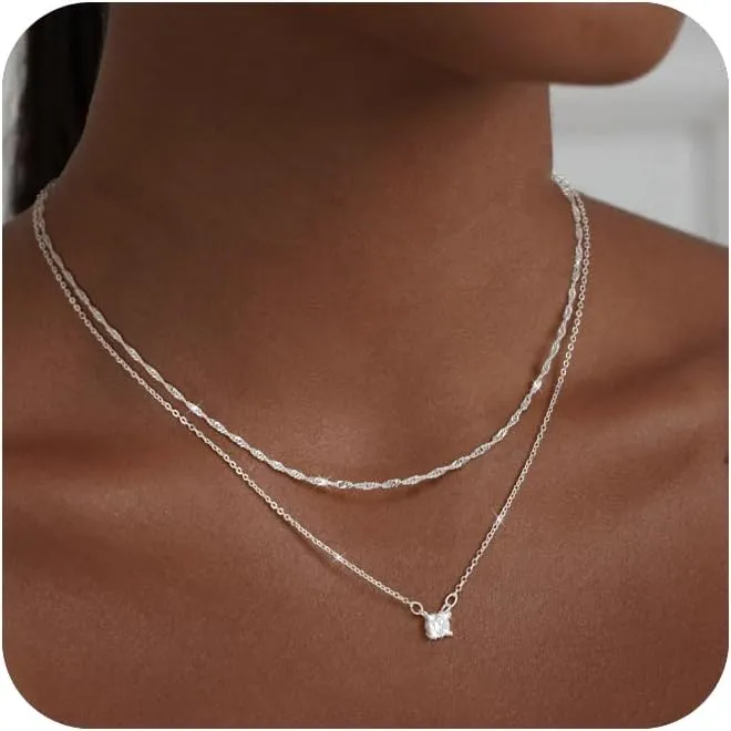 Gold Necklace for Women 14K Gold/Silver Plated Choker Diamond Necklace Set for Women Simple Dainty CZ Gold Chain Trendy Jewelry Accessories
