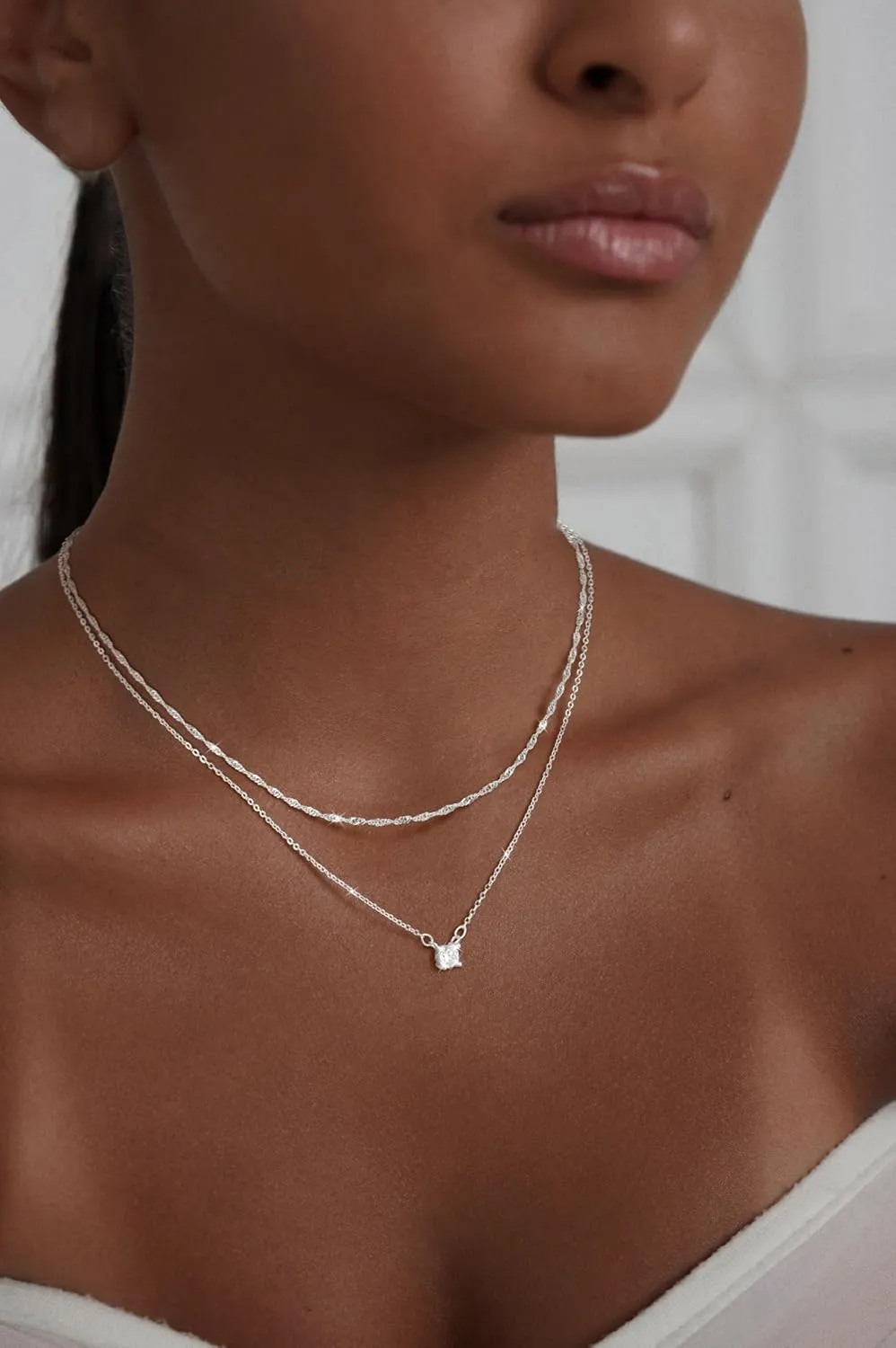Gold Necklace for Women 14K Gold/Silver Plated Choker Diamond Necklace Set for Women Simple Dainty CZ Gold Chain Trendy Jewelry Accessories