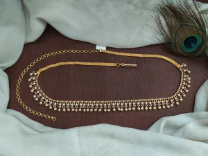 Gold-Plated Zircon Stone Hip Chain with Pearl Drops – A Festive & Bridal Essential