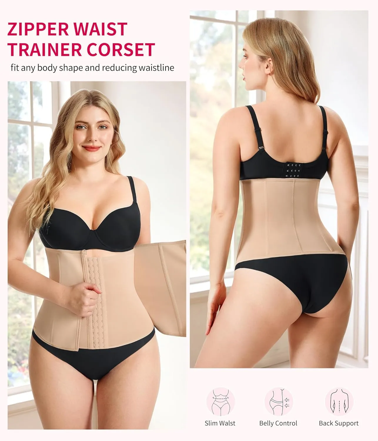 Gotoly Waist Trainer for Women Zipper Corset Shapewear Tummy Control Faja Body Shaper Waist Cincher Workout Girdle
