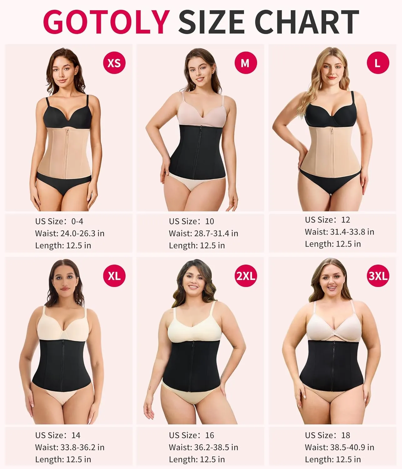 Gotoly Waist Trainer for Women Zipper Corset Shapewear Tummy Control Faja Body Shaper Waist Cincher Workout Girdle