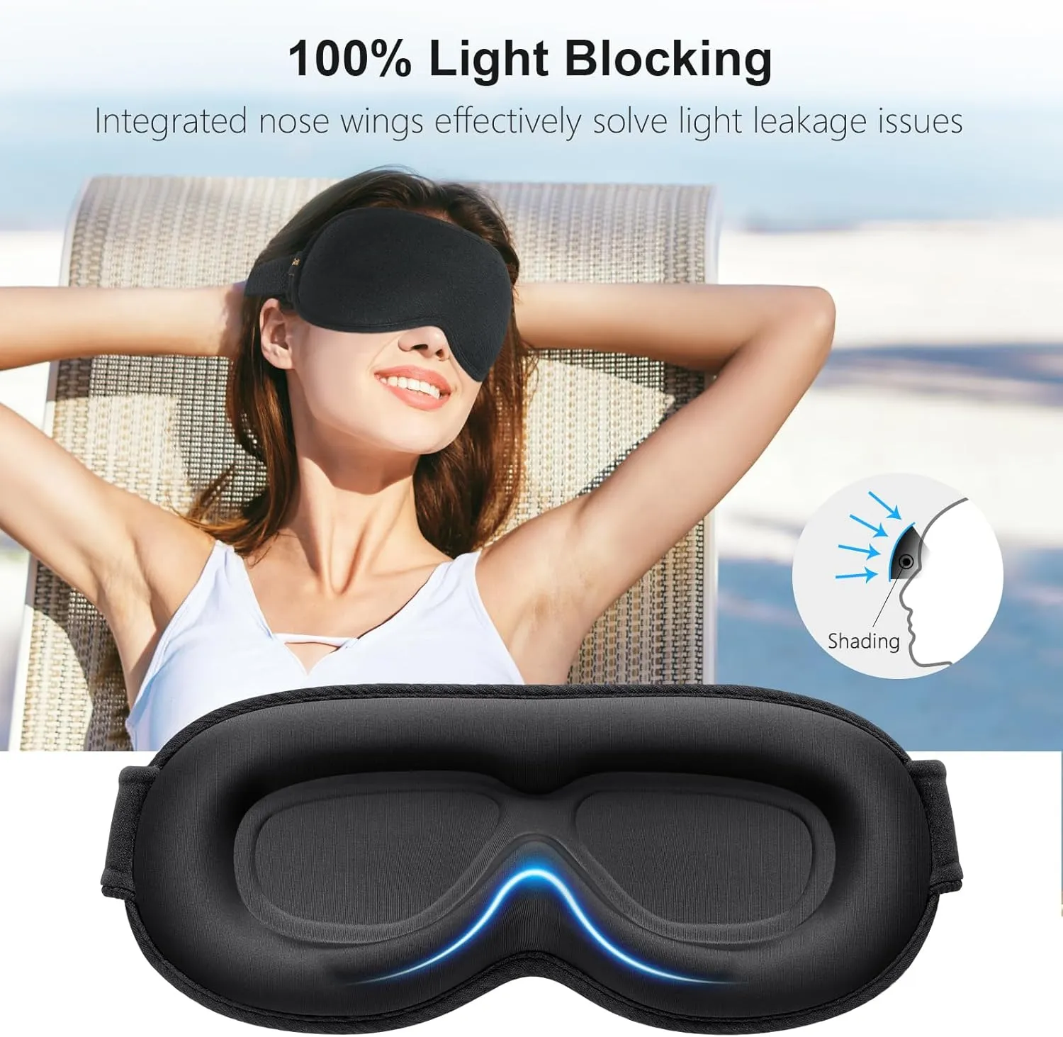 Gritin 100% Blackout Sleep Eye Mask for Women Men, Zero Pressure Sleeping Mask - Ergonomic Design 3D Cutout Eye Movement and Eyelash Friendly Night Blindfold, Ultra Soft Comfortable for Sleeping