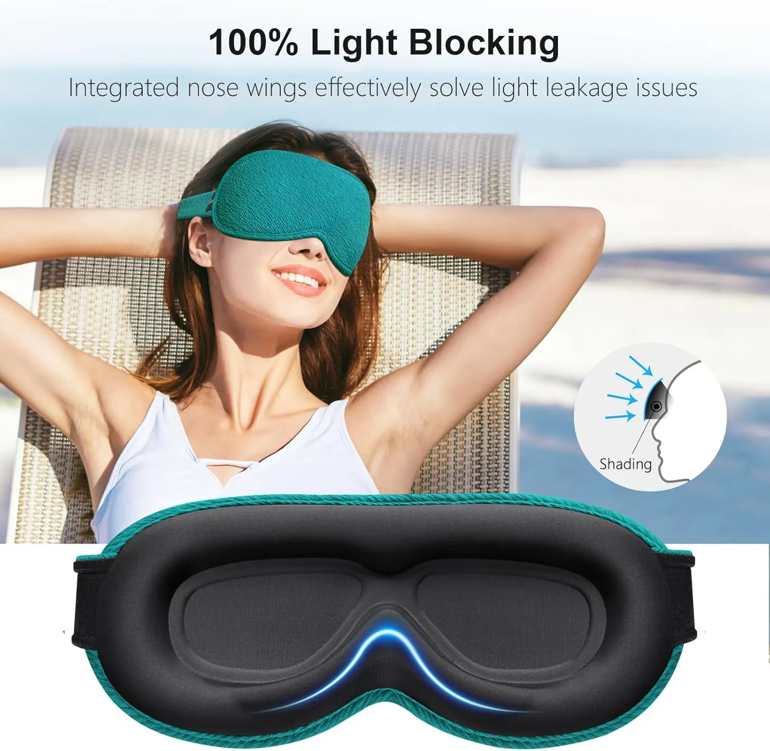 Gritin 100% Blackout Sleep Eye Mask for Women Men,Zero Eye Pressure Sleeping Mask-Ergonomic Design 3D Cutout Eye Movement and Eyelash Friendly Night Blindfold,Soft&Comfortable for Sleeping-Navy Blue