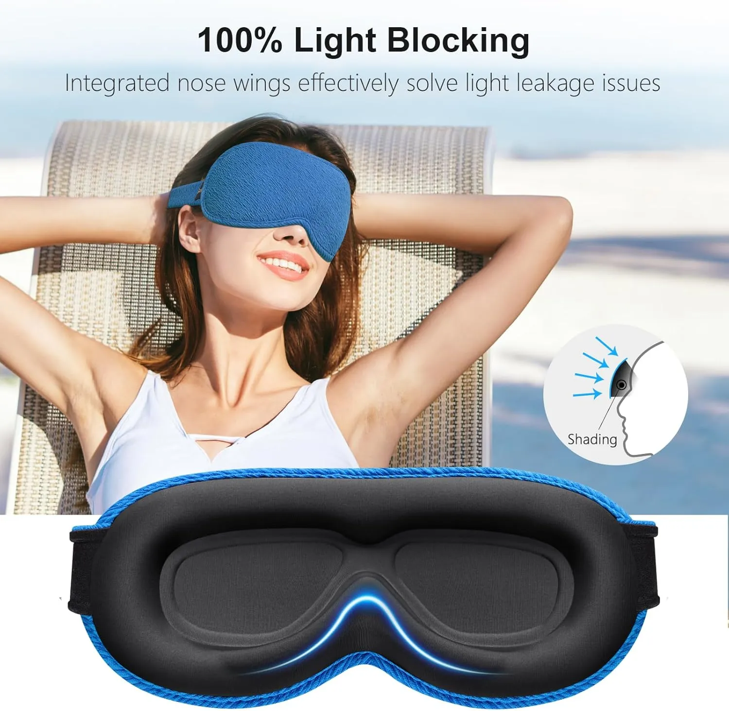 Gritin 100%Blackout Sleep Eye Mask for Women Men,Zero Eye Pressure Sleeping Mask-Ergonomic Design 3D Cutout Eye Movement and Eyelash Friendly Night Blindfold,Soft&Comfortable for Sleeping-Pacific Blue
