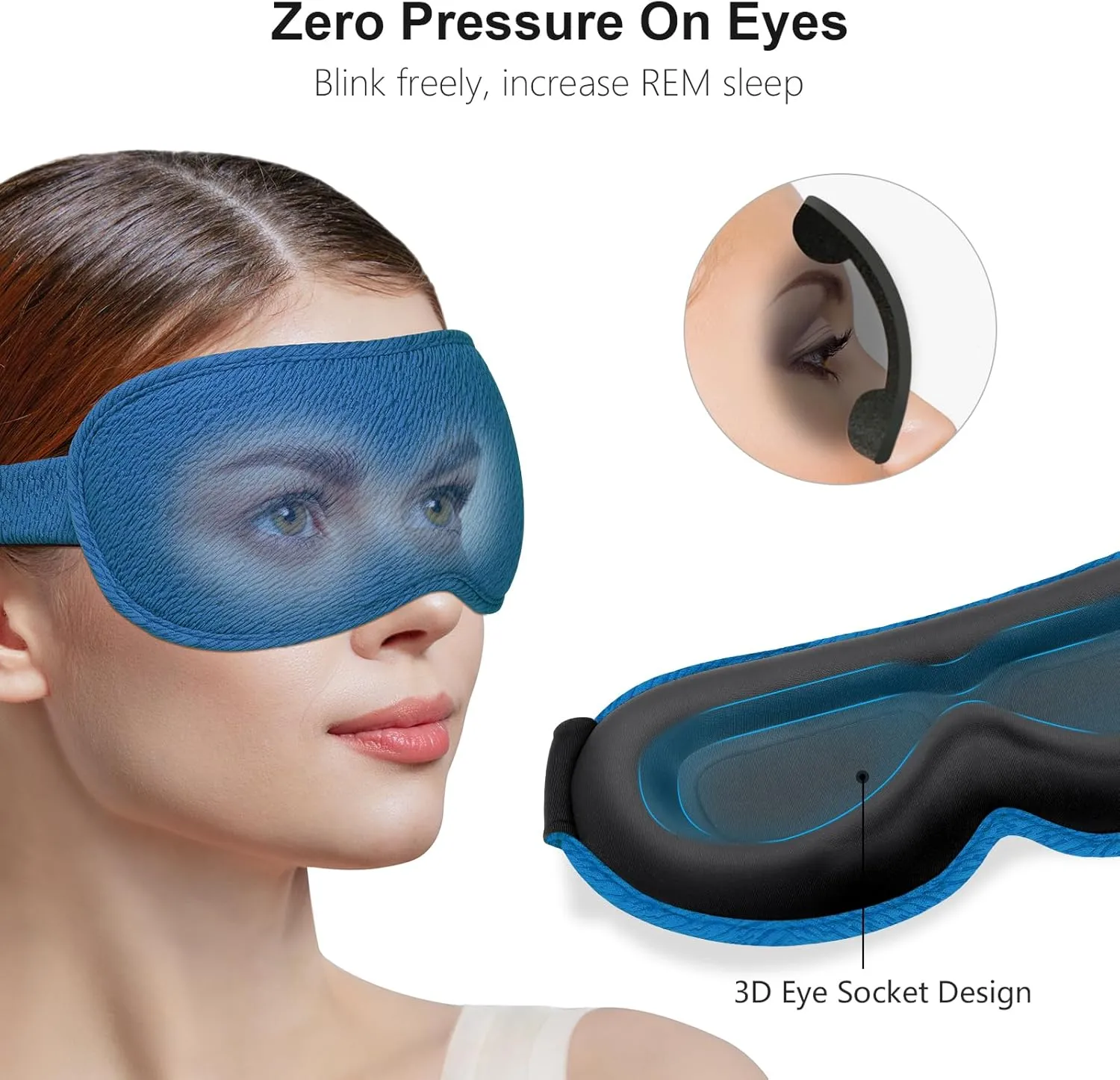 Gritin 100%Blackout Sleep Eye Mask for Women Men,Zero Eye Pressure Sleeping Mask-Ergonomic Design 3D Cutout Eye Movement and Eyelash Friendly Night Blindfold,Soft&Comfortable for Sleeping-Pacific Blue
