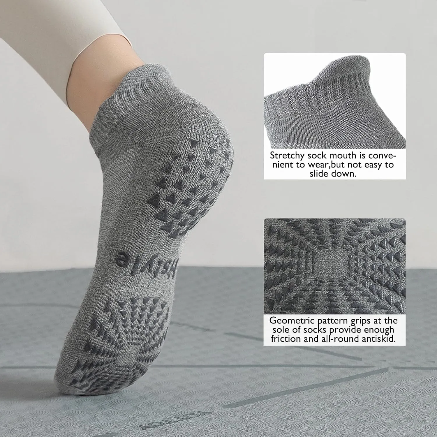 Hstyle 6 Pairs of Yoga Socks with Grips for Women and Men,Ideal for Ballet,Barefoot Workout,Pilates Grip Socks Non Slip Socks