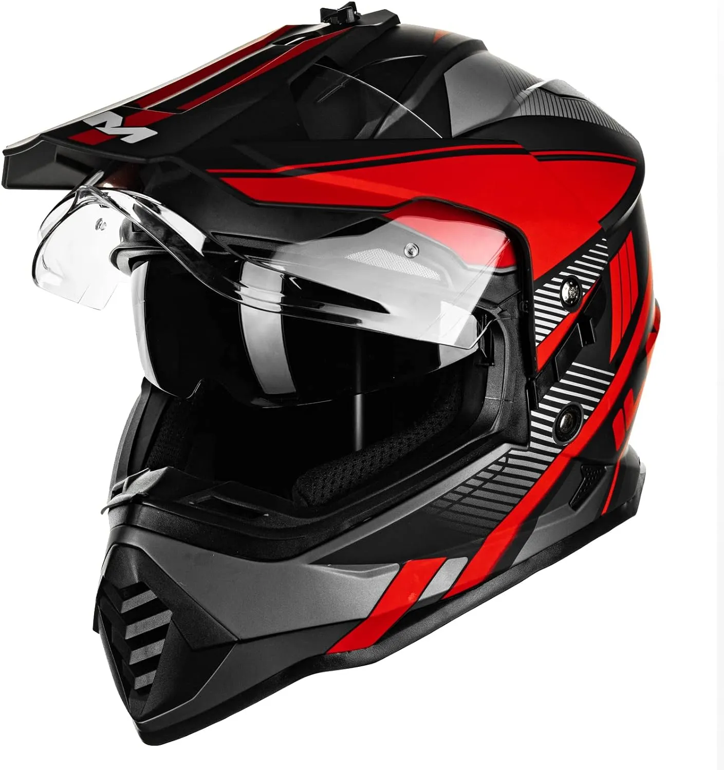 ILM Dual Sport Adventure Motorcycle Helmet with Pinlock Compatible Sun Visor Snowmobile ATV Dirt Bike Off Road Casco Model WS902 RedBlack Medium