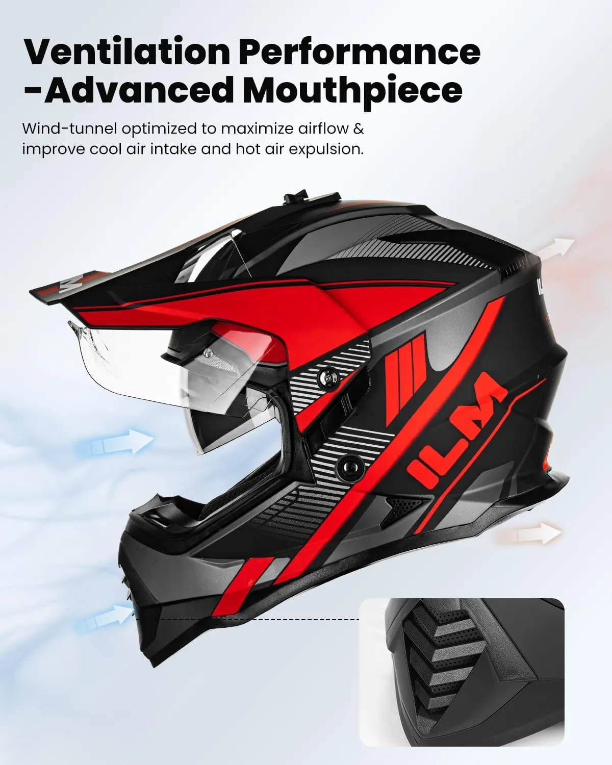 ILM Dual Sport Adventure Motorcycle Helmet with Pinlock Compatible Sun Visor Snowmobile ATV Dirt Bike Off Road Casco Model WS902 RedBlack Medium