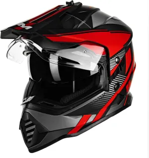 ILM Dual Sport Adventure Motorcycle Helmet with Pinlock Compatible Sun Visor Snowmobile ATV Dirt Bike Off Road Casco Model WS902 RedBlack Medium