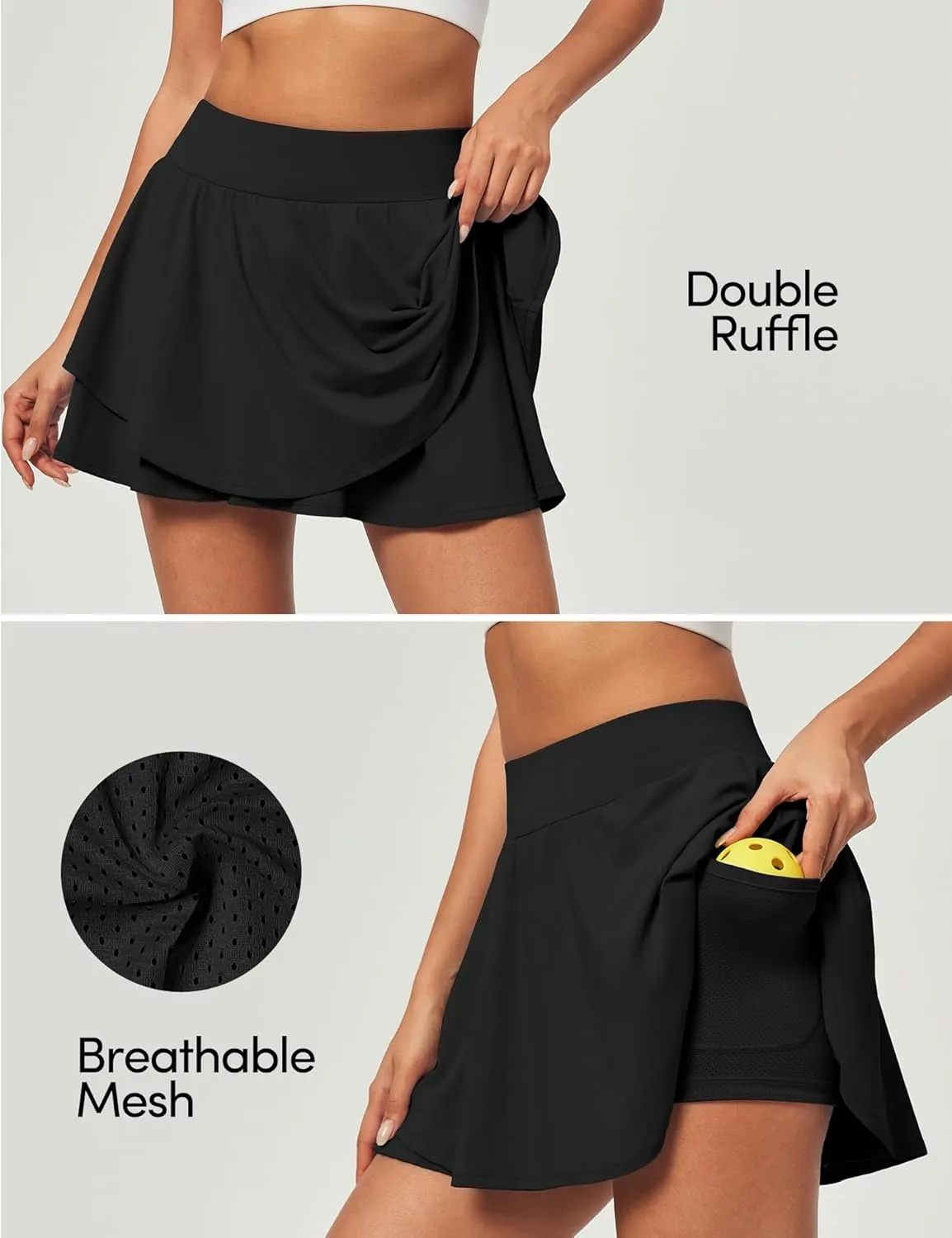 IUGA Tennis Skirt Pleated Skorts for Woman Double Ruffle Golf Skirts for Women Skort with Pockets Tummy Control Athletic