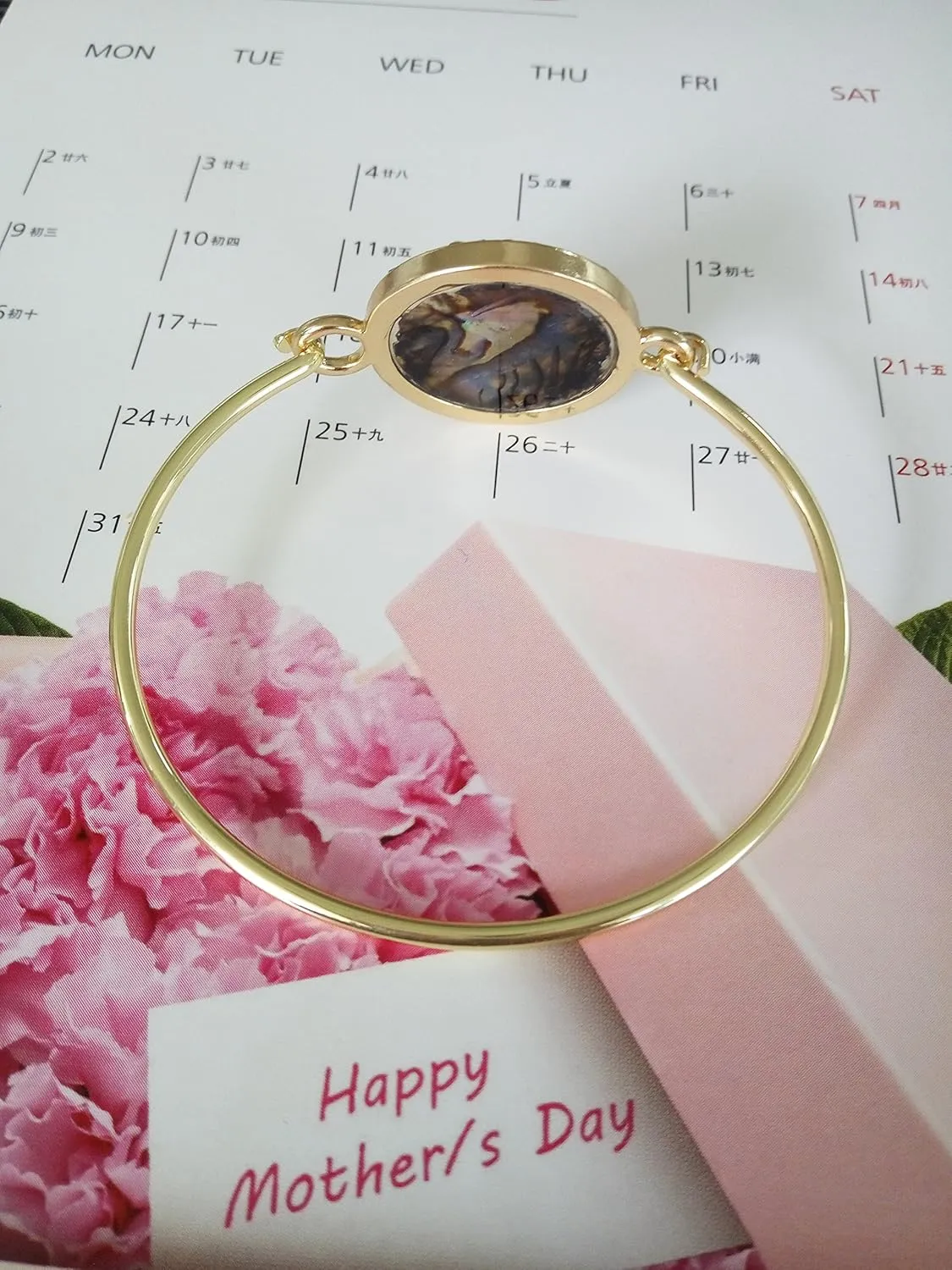 Jewish Charm Star of David Abalone Shell Wire Openable Crystal Bangle Bracelet