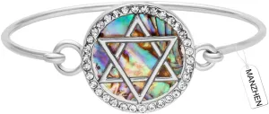 Jewish Charm Star of David Abalone Shell Wire Openable Crystal Bangle Bracelet