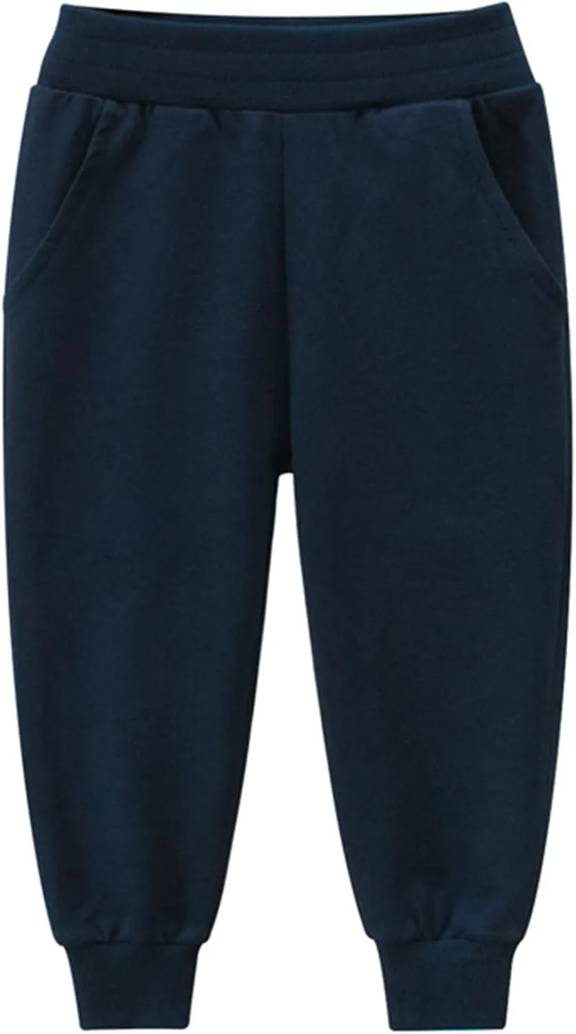 Little Boys Jogger Pants Toddler Boys' Drawstring Elastic Waist Cotton Casual Sweatpants 1PC/ 2 PCS Set