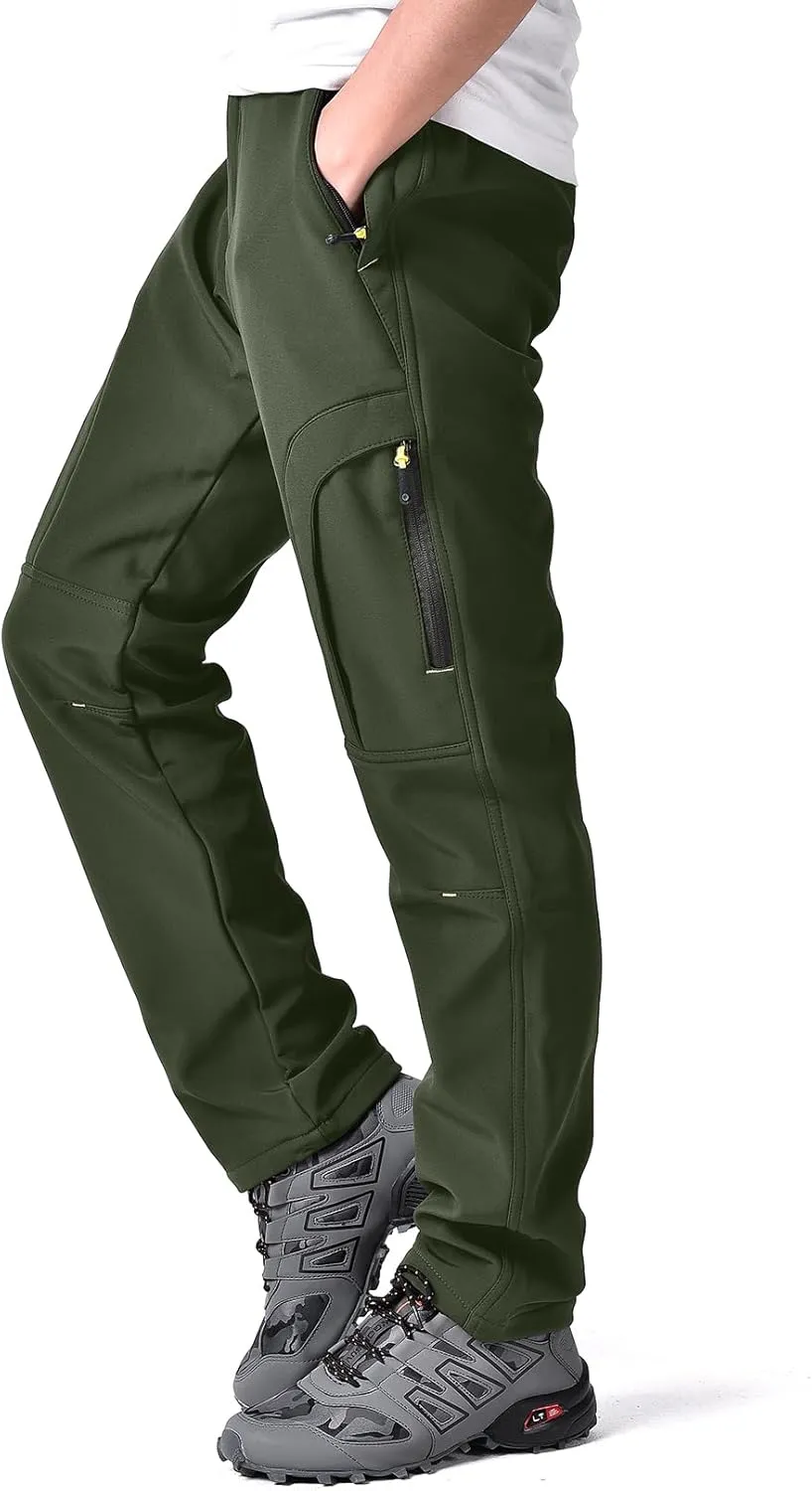 Mens Hiking Waterproof Pants Snow Ski Insulated Fleece Lined Winter Fishing Walking Outdoor Pants