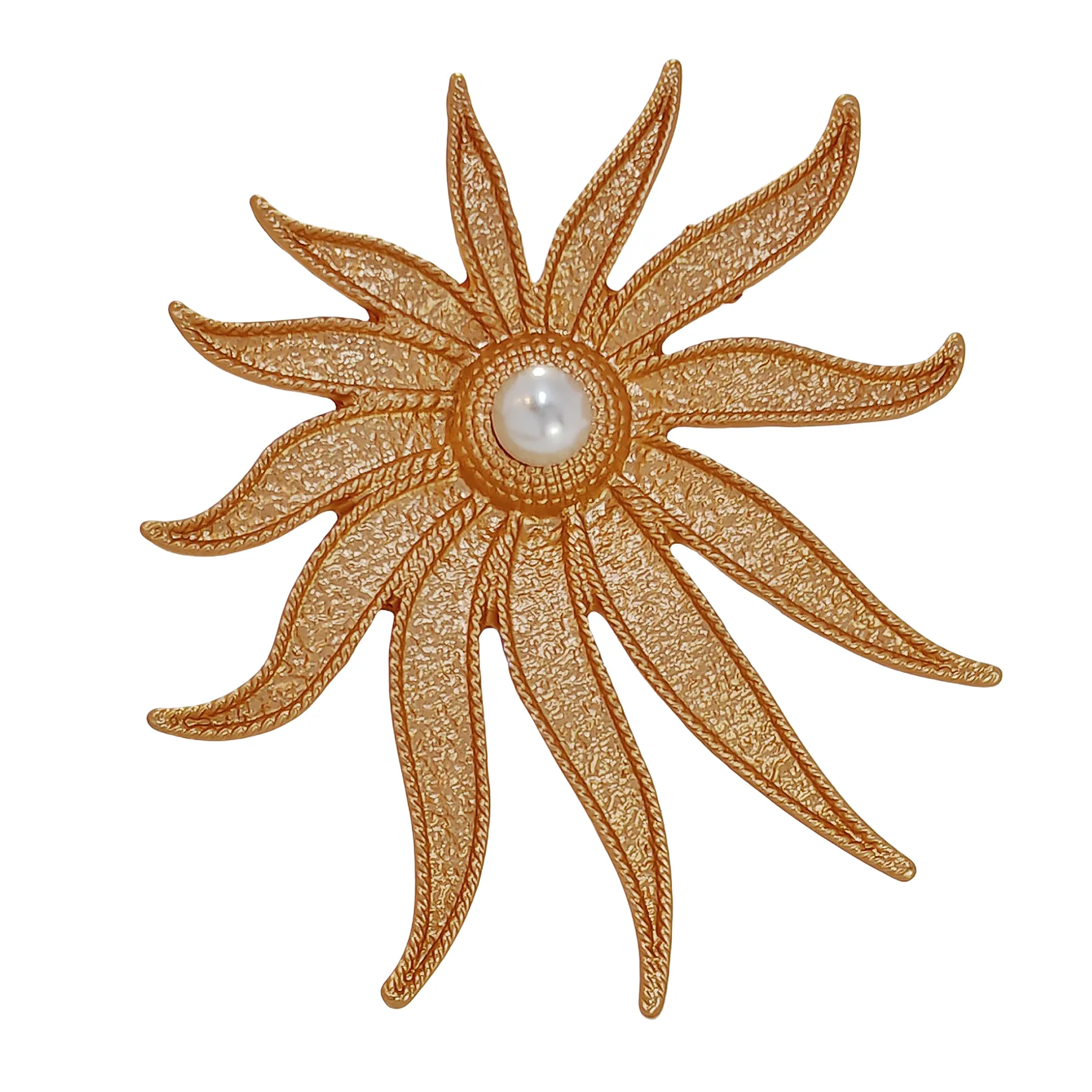 Minimalist Style Gold Texture Imitated Pearl Flower Brooch Pin Classy Jewelry