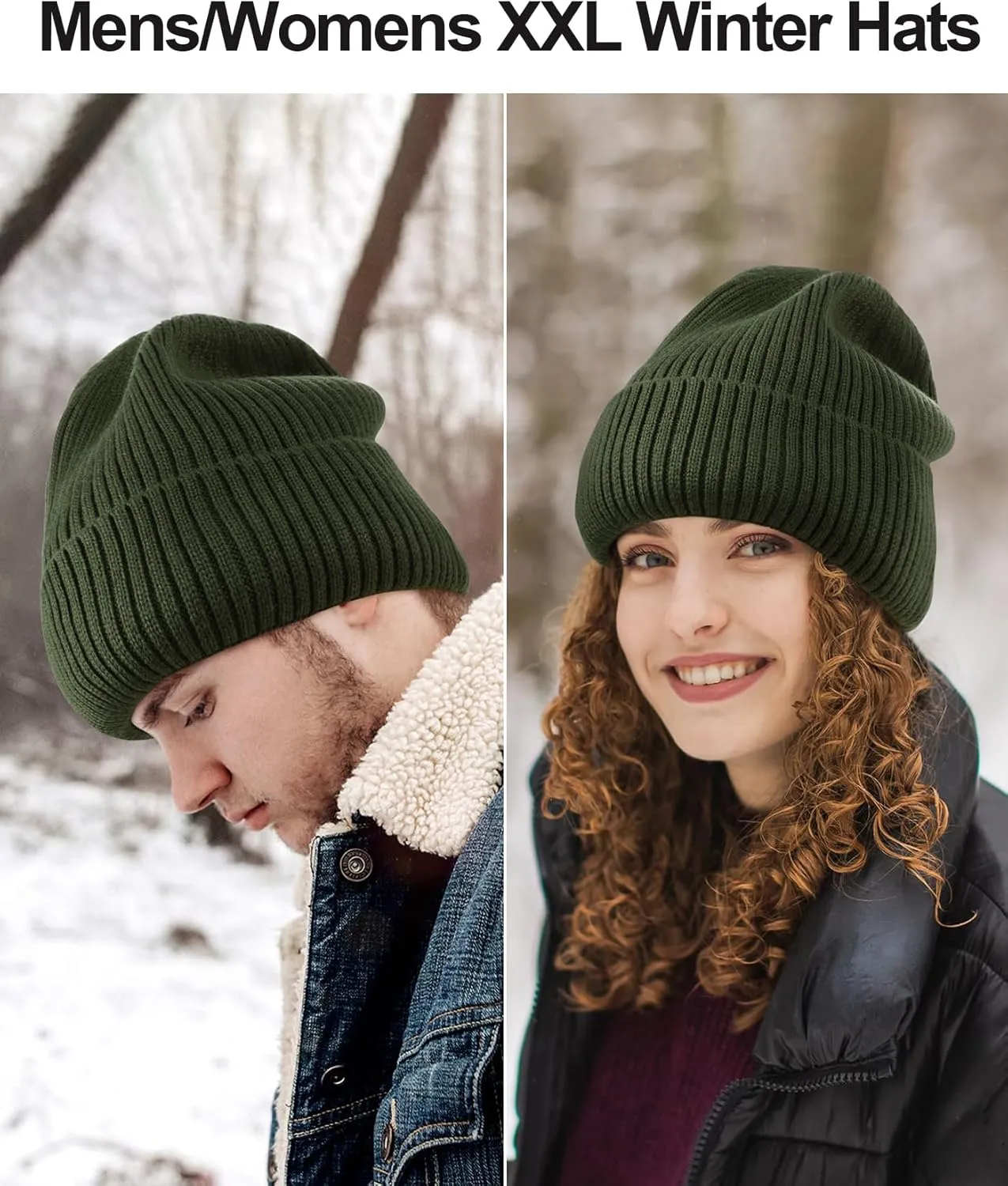 M/L/XL/XXL Waterproof Merino Wool Beanie for Men Women, Warm Fleece Lined Rainproof Windproof Winter Hat for All Weather