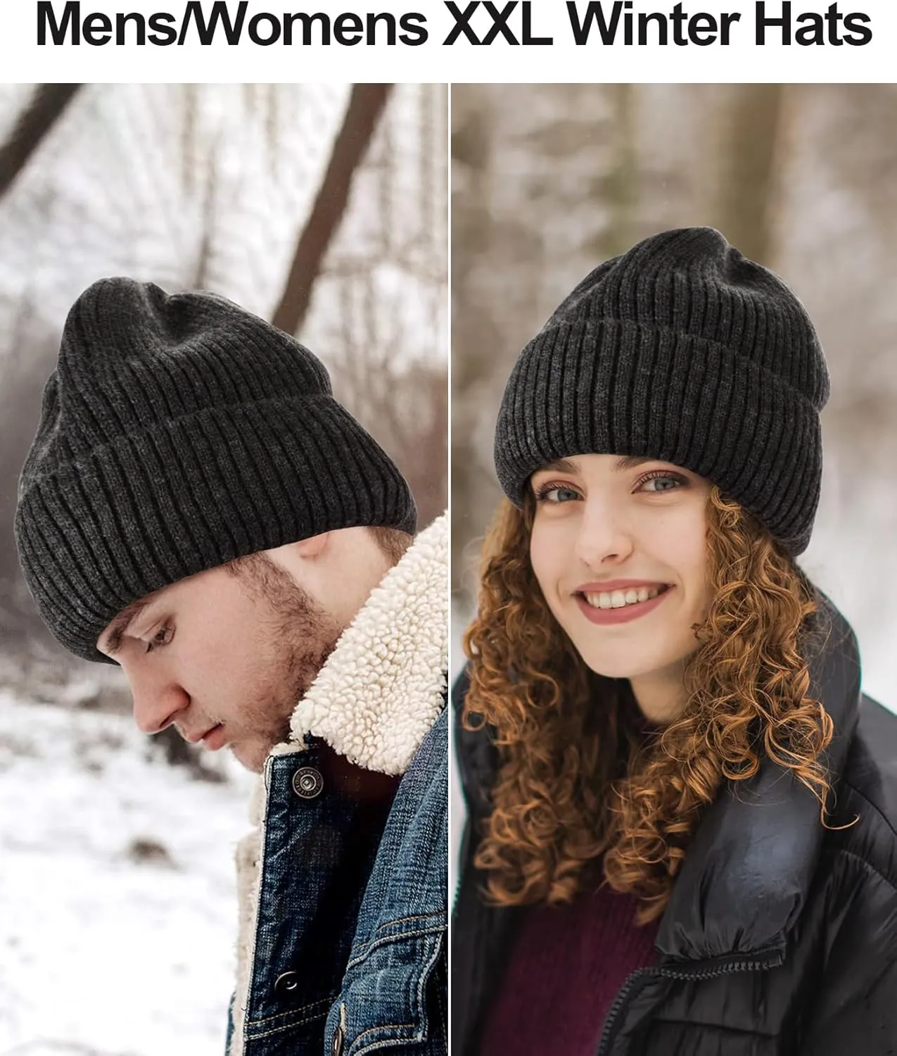 M/L/XL/XXL Waterproof Merino Wool Beanie for Men Women, Warm Fleece Lined Rainproof Windproof Winter Hat for All Weather