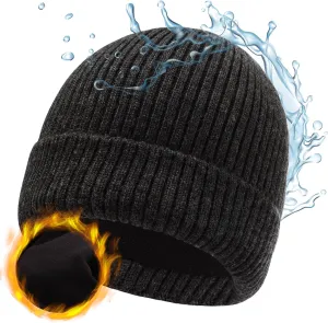 M/L/XL/XXL Waterproof Merino Wool Beanie for Men Women, Warm Fleece Lined Rainproof Windproof Winter Hat for All Weather
