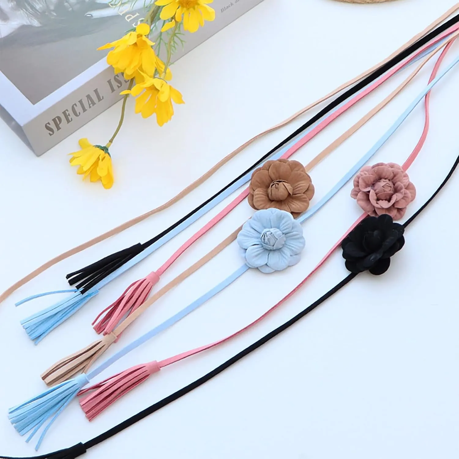 NIDMIDO Women Braided Waist Belt Bohemian Woven Waist Rope Flower Tassels Waist Accessories for Dress