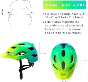 OnBros Kids Bike Helmet - Bike Helmet for 5-14 Boys or Girls with Visor, Children Bicycle Helmet for Skateboard Mountain Scooter Road Cycling, Lightweight and Adjustable 50-57CM