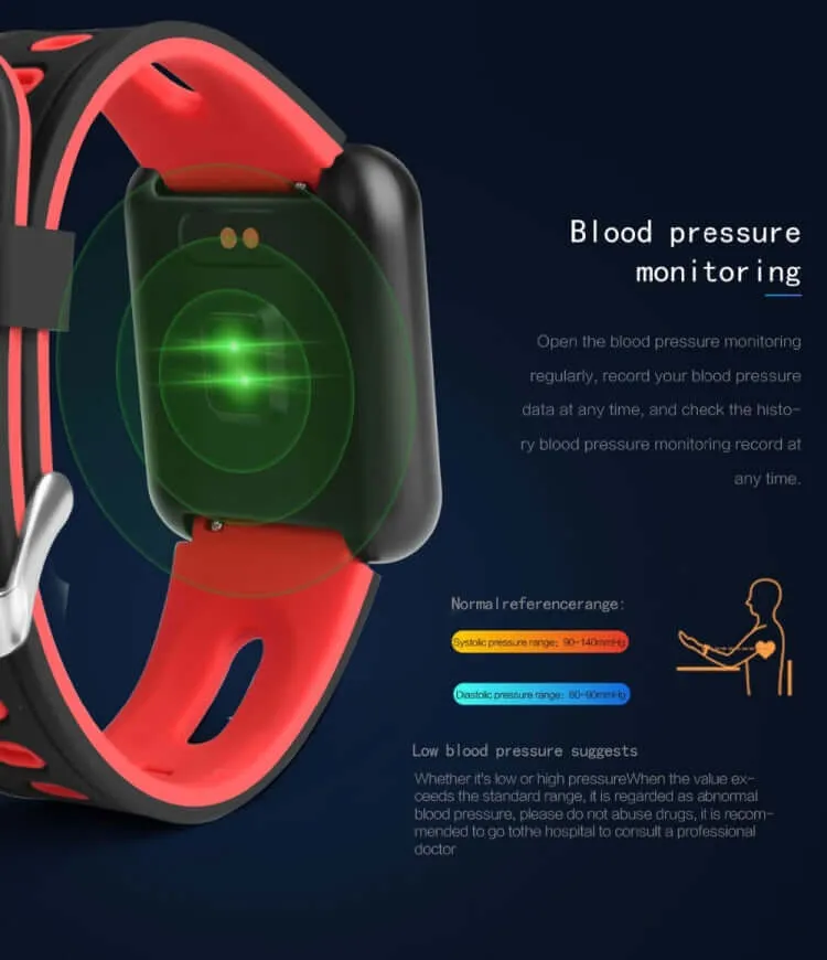 P68 Fitness Smartwatch with Heart Rate and Blood Pressure Monitoring for Xiaomi and Huawei Devices