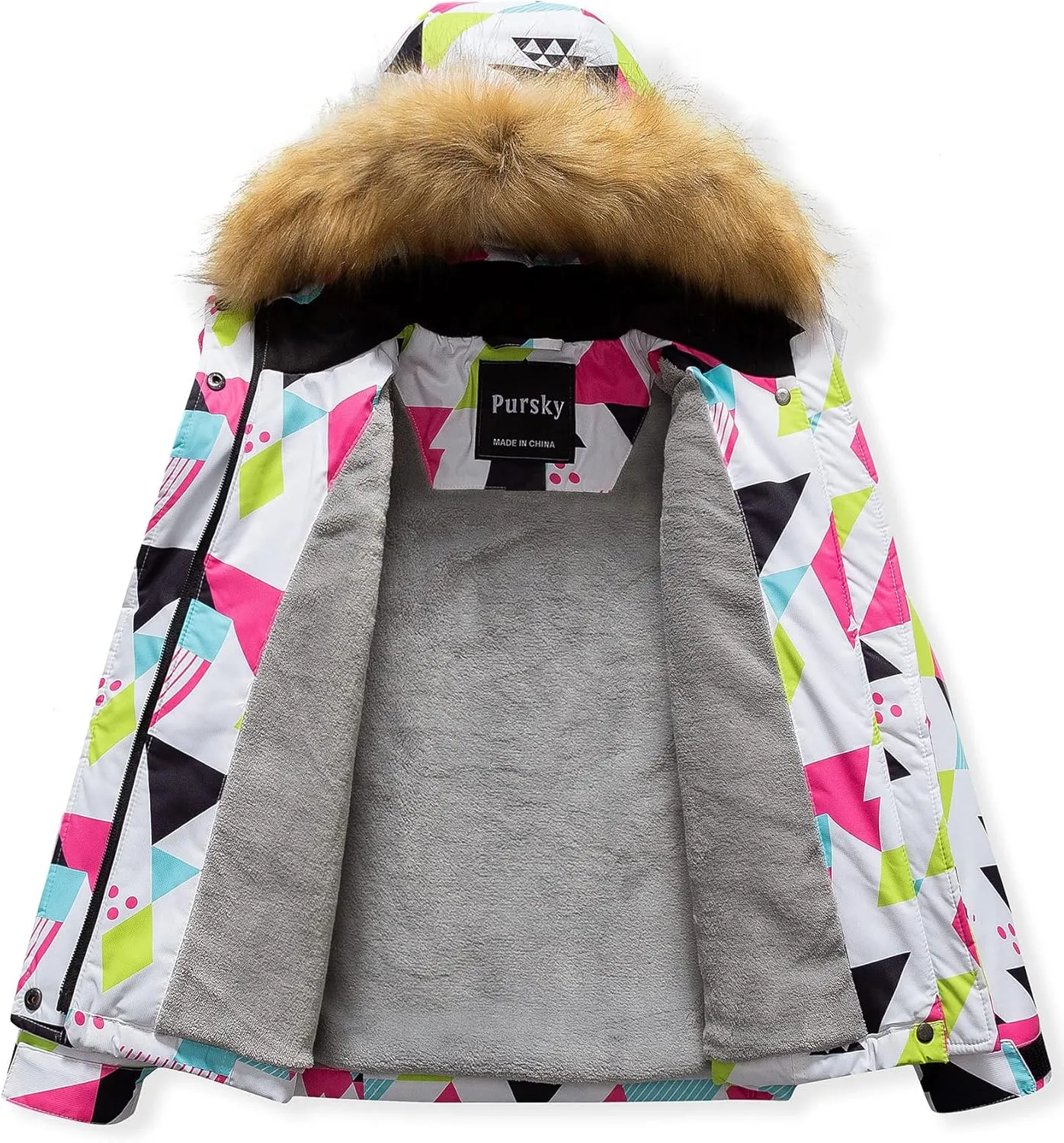 Pursky Girl's Waterproof Ski Jacket Kids Winter Snow Coats Fleece Raincoat Parka