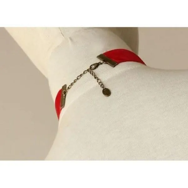 Red Gothic Choker Necklace With Central Gemstone and Heart Charm
