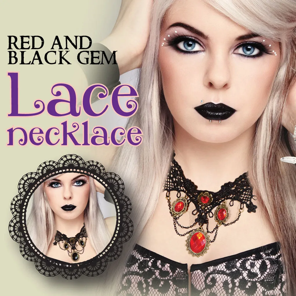 Red or Black Gem Lace Necklace