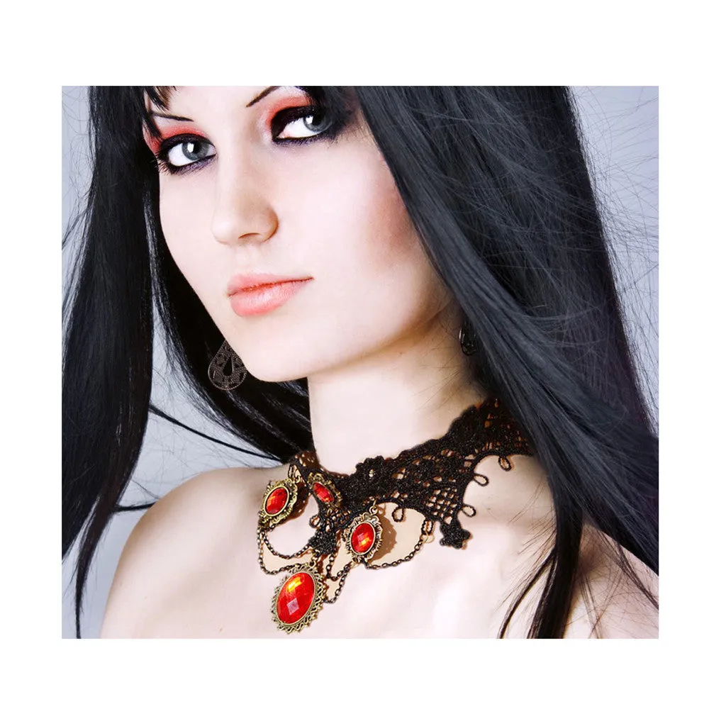 Red or Black Gem Lace Necklace