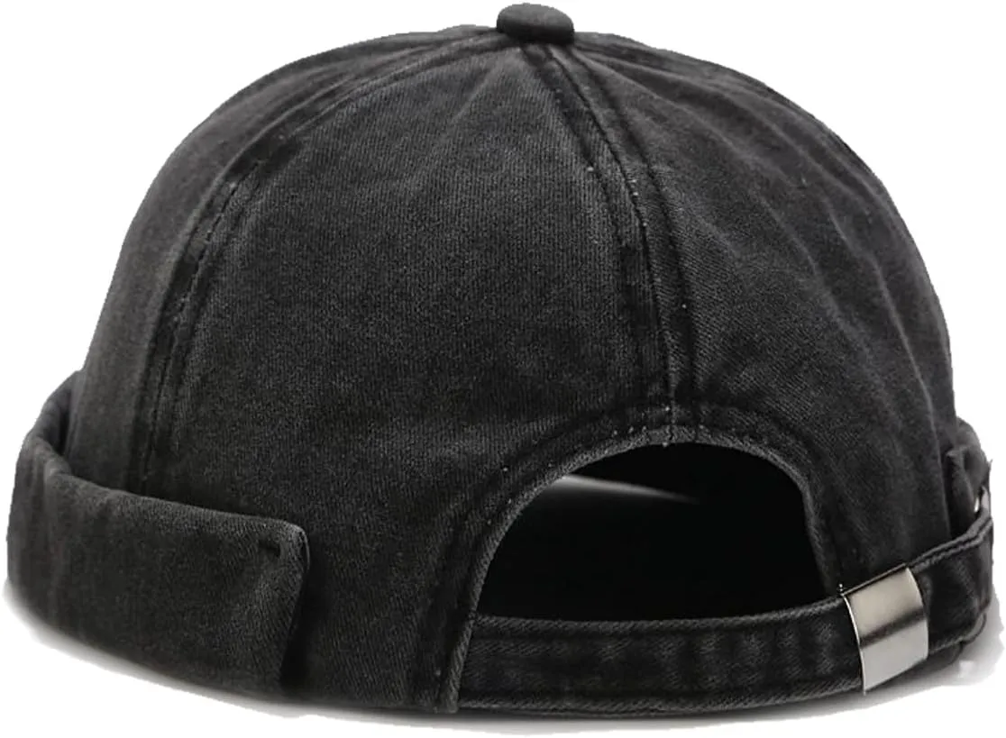 Retro Cotton No Brim Hat Adjustable Rolled Cuff Brimless Beanie Skull Cap