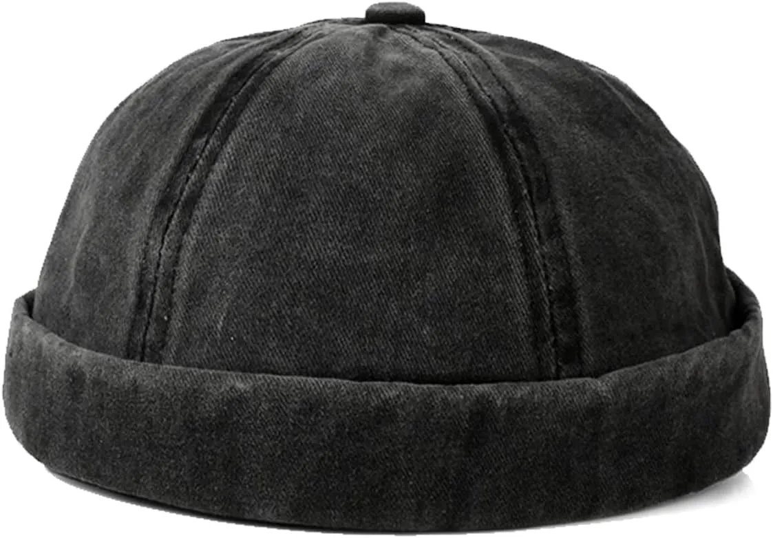 Retro Cotton No Brim Hat Adjustable Rolled Cuff Brimless Beanie Skull Cap