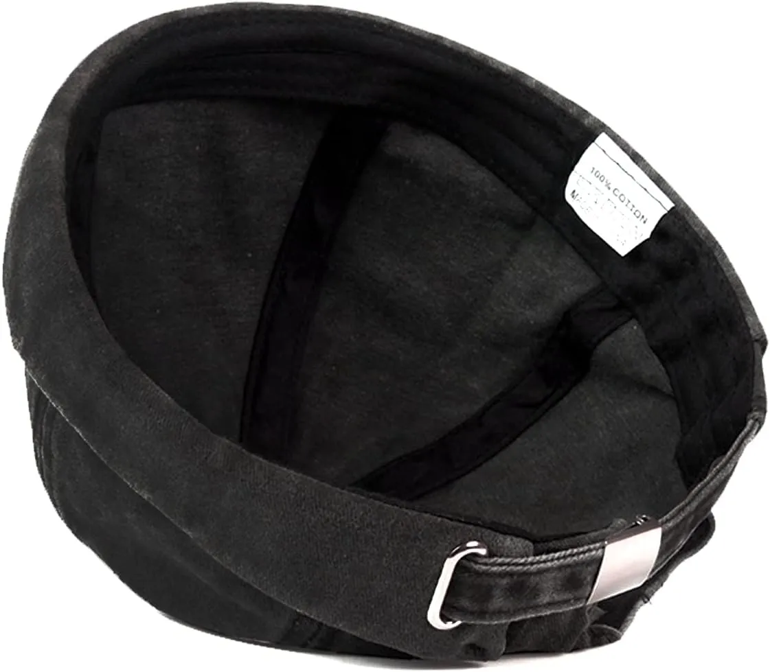 Retro Cotton No Brim Hat Adjustable Rolled Cuff Brimless Beanie Skull Cap