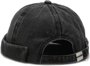 Retro Cotton No Brim Hat Adjustable Rolled Cuff Brimless Beanie Skull Cap