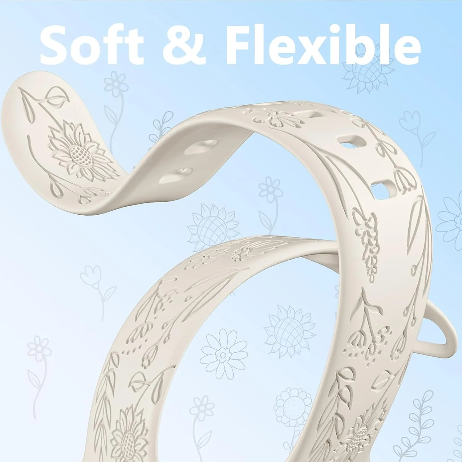 SNBLK 6 Pack Floral Engraved Bands Compatible with Apple Watch Bands for Women & Men, Soft Silicone Cute Flower Pattern Sport Strap for iWatch Series 1-10, Ultra, SE