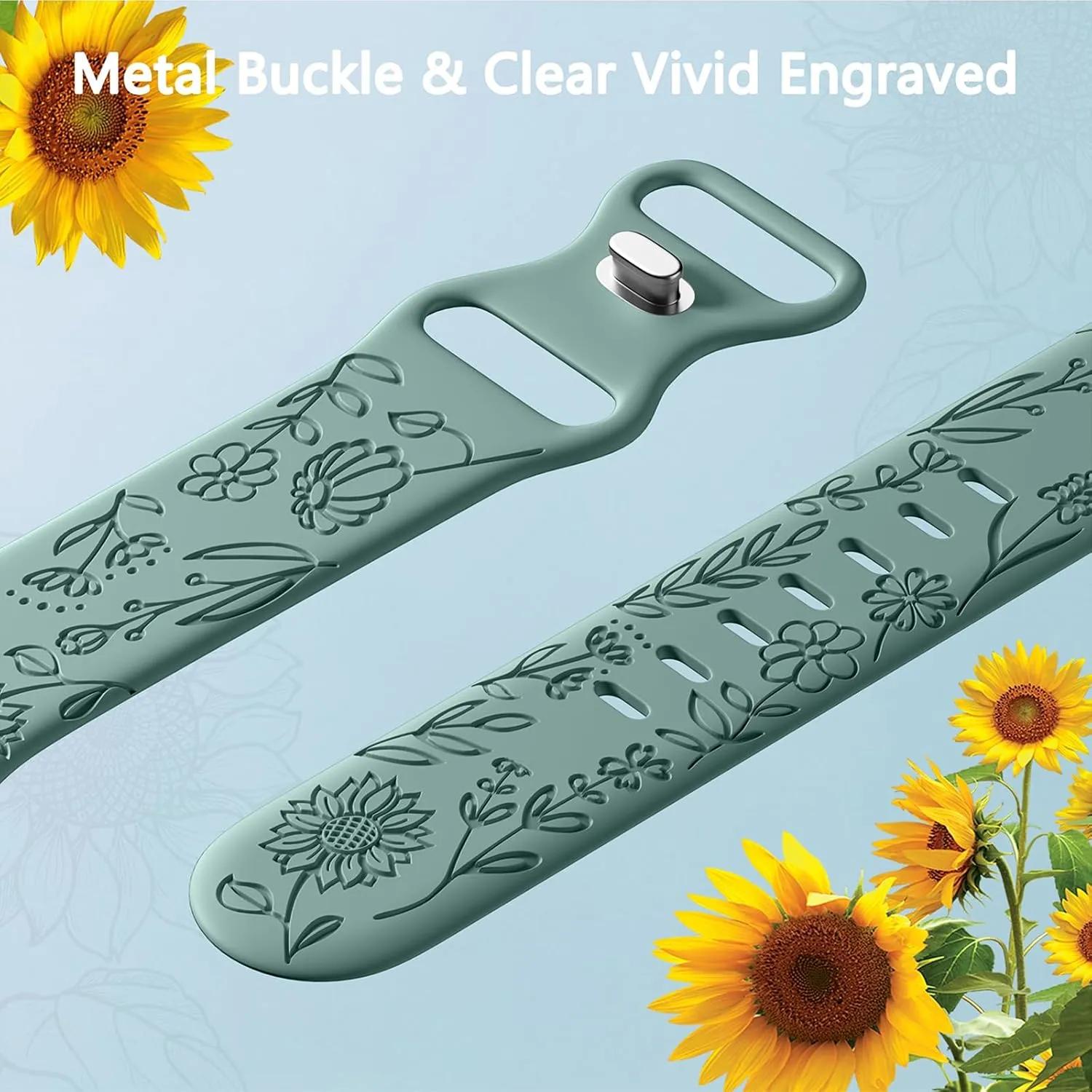 SNBLK 6 Pack Floral Engraved Bands Compatible with Apple Watch Bands for Women & Men, Soft Silicone Cute Flower Pattern Sport Strap for iWatch Series 1-10, Ultra, SE