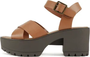 Soda Joey ~ Women Open Toe Criss Cross Strap Mid Heel Sandal with Adjustable Ankle Strap