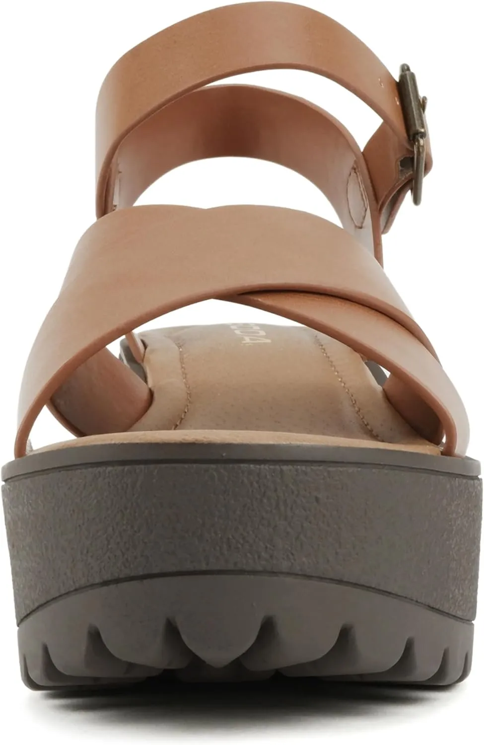 Soda Joey ~ Women Open Toe Criss Cross Strap Mid Heel Sandal with Adjustable Ankle Strap